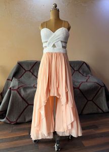 Chic White & Peach Maxi Dress