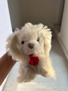 Adorable White Plush Dog Toy with Red Bow