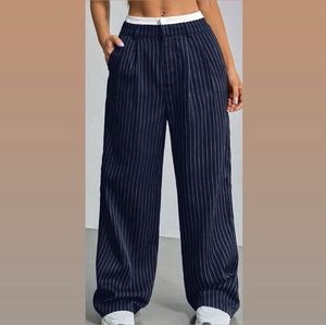 Zudio Double Waistband Blue Pinstriped Trousers