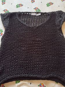 Black Crochet V-Neck Top
