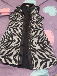 Sheer Zebra Print Sleeveless Shirt