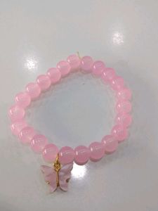 Pink Beaded Bracelet with Butterfly Charm