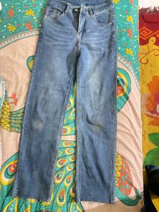 Blue Denim Straight Leg Jeans