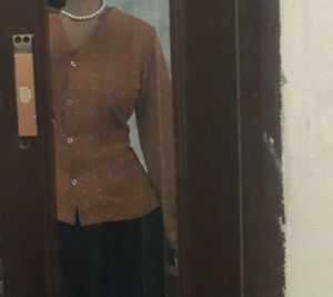 Chic Brown Textured Button-Up Blouse