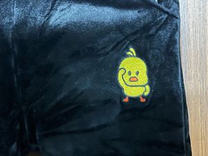 Cozy Black Velour Pants with Cute Duck Applique
