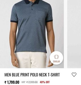 (Vanheusen)Men's Blue Print Polo Neck T-Shirt