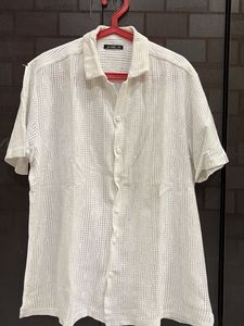 Men's White Textured Short Sleeve Shirt