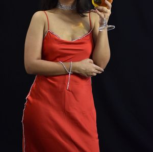 Red Rhinestone Embellished Slip Dress