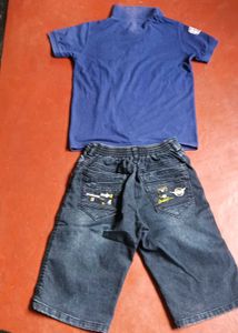 Blue Polo Shirt &amp; Denim Shorts Set