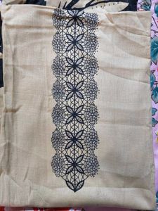 Elegant Beige Kurta Set with Black Leaf Print(unst