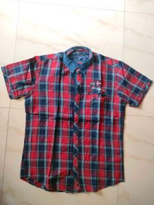 Men's Red & Blue Plaid Short Sleeve Shirt
