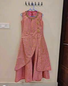 Elegant 2-Piece Indo-Western Pink &amp; Gold Gown