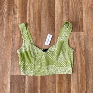 Green Patterned Crop Top