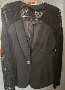 Elegant Black Lace Sleeve Blazer