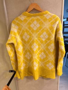Vibrant Yellow Argyle Cardigan