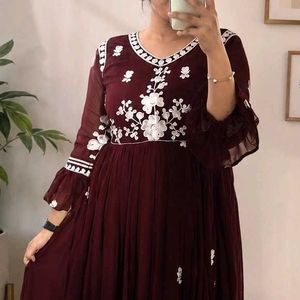 Maroon Embroidered Anarkali Style Gown