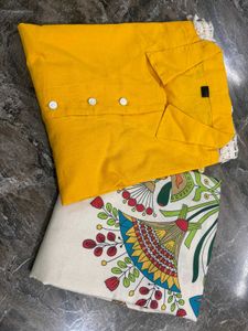 Yellow Cotton Kurti Set
