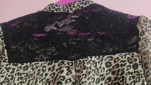 Leopard Print Sheer Blouse with Lace Detail