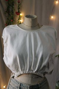 Zara White Cinched Waist Crop Top