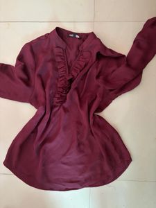 Maroon Ruffled V-Neck Top