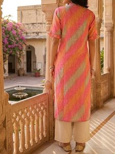 Stylish Pink Orange Diagonal Print Kurta