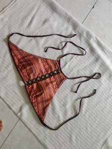 Boho Print Lattice Front Crop Top