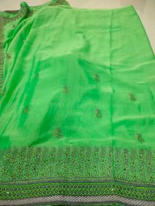 Vibrant Green Embroidered Saree
