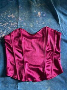 Magenta Satin Corset Tube Top | Elegant Party Wear