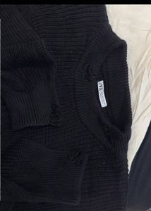 ZARA Black Distressed Knit Sweater