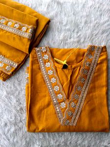 Mustard Yellow Kurta  with Embellishments pant