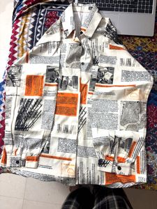 Unique Newspaper Print Button-Up Shirt