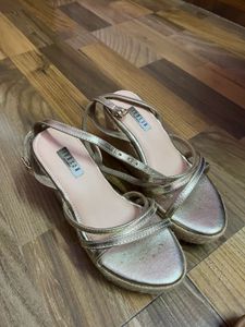 Gold Strappy Wedge Espadrille Sandals