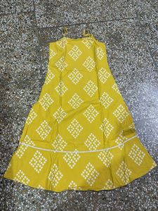 Yellow Spaghetti Strap Dress with Print