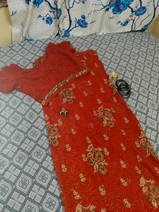Orange Embroidered saree