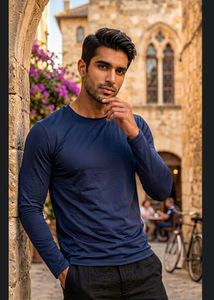 Men's Navy Blue Long Sleeve T-Shirt