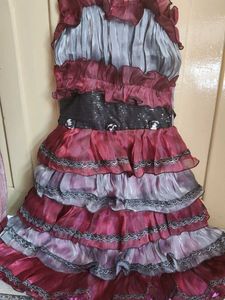 Girls maroon frill party wear frock