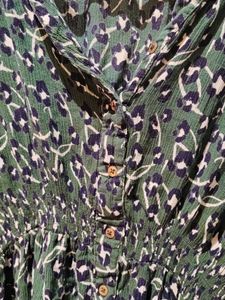 Stylish Green Printed Button-Up Dress