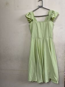 Light Green Ruffle Sleeve Square Neck Dress