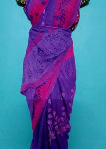 Vibrant Purple &amp; Pink cotton Saree