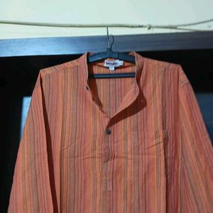 Men's Orange Striped Kurta