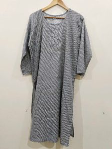 Grey Striped Cotton Kurta