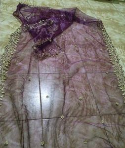 Designer Embroidered Purple dupatta