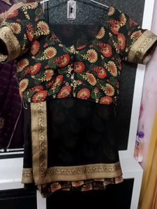 Elegant Black Saree with Gold Border