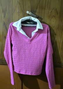 Pink  Y2K Collared Knit Top