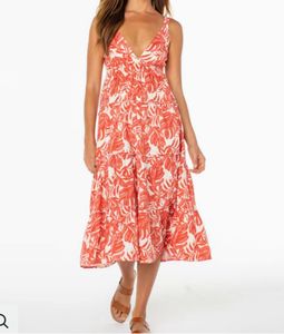 Boho Red Tropical Print Tiered Maxi Dress