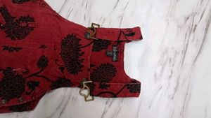 Stylish Red Floral Dungry Overalls for Kids