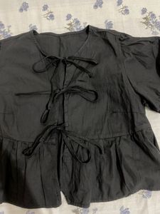 Black Peplum Tie-Front Top