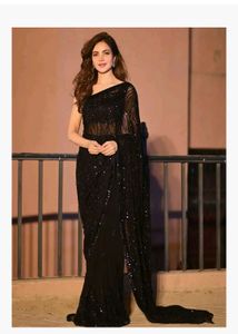 New black sequence saree with blouse piece