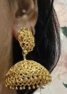 Ornate Gold Filigree Jhumka Earrings