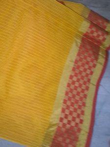New puja path eear saree red yellow